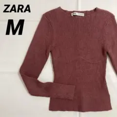 ZARA ザラ ビスチェ風 長袖リブニット ピンク Mサイズ