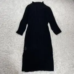 美品　AMERI シアーニットワンピース　Ｉライン　異素材　リブニット　Fサイズ