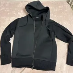 COMME CA MEN 黒 フルジップパーカー 編み込み袖