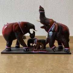 象の親子（父母、仔象）木製 手彫 置物 民芸品 アンティーク インド 激レア❗️