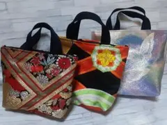 ハンドメイド帯リメイクバックトートバッグ3点No.110