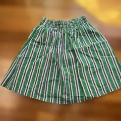 キッズ スカート M 緑と青のストライプ