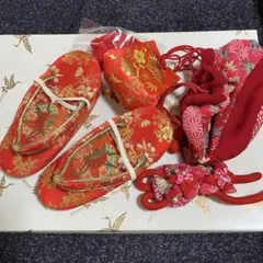 七五三用 赤色 花柄 草履セット　鈴付き