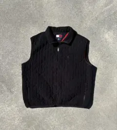 【希少/90s】トミーヒルフィガー 裏地キルティング フリースベスト 黒　L相当