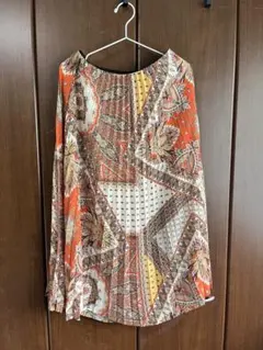 ZARA プリント柄 ロングスカート オレンジ系