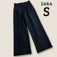 ZARA センタープレス　スラックス　ワイドパンツ　ブラック　S