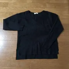 【LOWRYS FARM 】ブラックVネックニット・レディース L