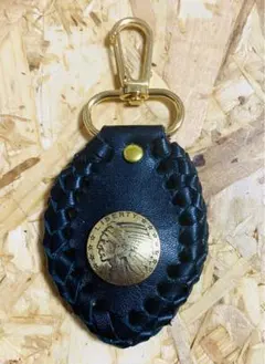 レザーキーリング ★キーホルダー黒 ゴールドクリップ