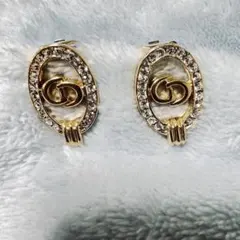 美品 Dior CDロゴ イヤリング ゴールド ラインストーン ヴィンテージ