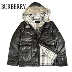 バーバリー　ダウンジャケット　フォックスファー　ノバチェック　ブラックレーベル