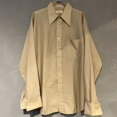 70s 80s usa古着 ベージュ ビジネスシャツ 長袖 ポケット付き