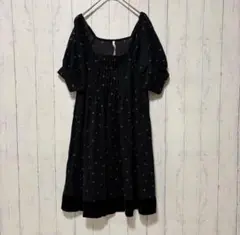 sunaokuwahara ブラック ドット柄 半袖ワンピース膝丈エイ・ネットM