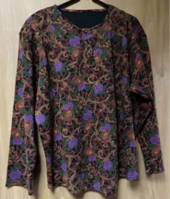 sale!花柄幾何学模様　長袖カットソー　昭和レトロ　ヴィンテージ