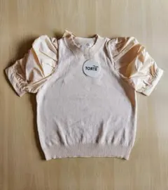 パフスリーブニットライトピンクリボン付き