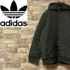 アディダスオリジナルス　ダウンジャケット　カーキ　フード　ジップアップ　キッズM
