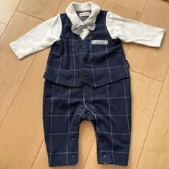 B.Boon ネイビー チェック柄ロンパース セレモニー　結婚式 入園式　70