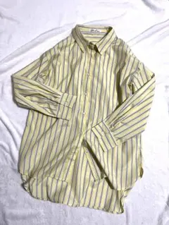 しまむら　イエロー　オーバーサイズ　ストライプシャツ