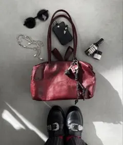 ear PAPILLONNER 本革ロングハンドルボストンバッグ ボルドーのサムネイル