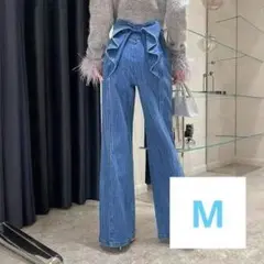 【後ろ姿が映える♡】 デニムパンツ　M リボン付き　ヨーロピアンパンツ