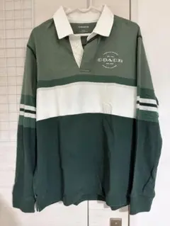 COACHコーチラガーシャツグリーンホワイト長袖ポロシャツメンズSアメカジ COACHコーチラガーシャツグリーンホワイト長袖ポロシャツメンズS