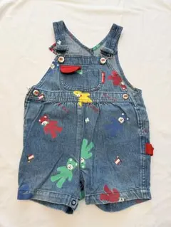 ミキハウス　レトロ　クマ柄　オーバーオール　ショートオール