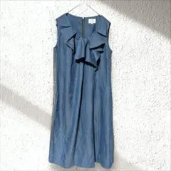 【LANVIN en Bleu】フリルワンピース 38 ブルー テンセル100％のサムネイル