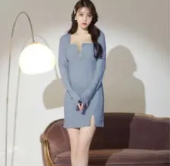 Robe de Fleurs 長袖 スクエアネック ドレス