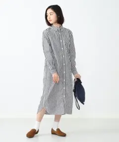 BEAMS BOY / ストライプ ボタンダウン ワンピース ロングスリーブ