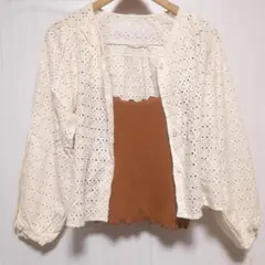 【セール】パンチングレースシャツ フリーサイズ 羽織り トップス 長袖
