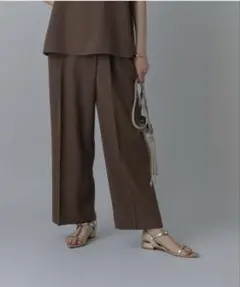 新品未使用 リネンライクラップワイドパンツ Sサイズ ブラウン
