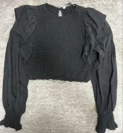 ZARA フリル付きダークグレー長袖トップス