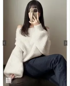 GRL オフショルダーシャギーニットトップス　dr664
