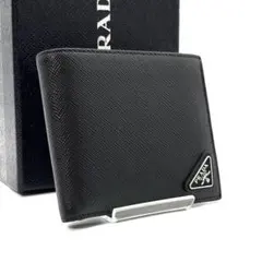 極美品◇PRADA 二つ折り財布 サフィアーノ トライアングルロゴ