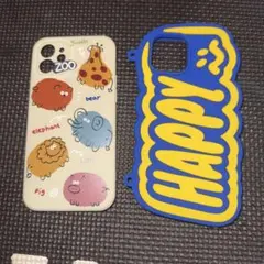iPhoneケース 2点セット 動物柄 HAPPYデザインのサムネイル