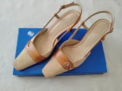 RIZ RAFFINEE ベージュ キャンバス レザー パンプス 23cm