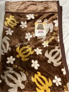 本日限定セール ホヌとお花柄　 マイヤー2枚合せ毛布 シングル140×200cm