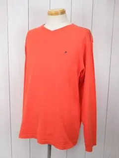 【値下げ】トミーヒルフィガー　Ｖネック　長袖カットソー　オレンジ　メンズＬ