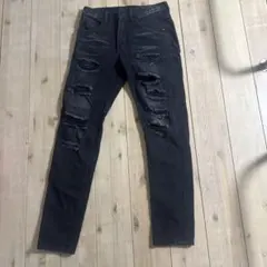 ダメージ加工スキニーデニム ブラック
