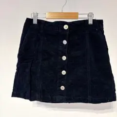FOREVER 21 コーデュロイ　ミニスカート　黒　ボタン　サイズ６９　【L】