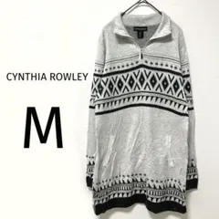 CYNTHIA ROWLEY ジップアップセーター M グレー　エスニック柄