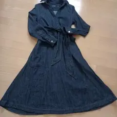 美品　Theoryセオリー　ノーカラーデニムシャツワンピース　リボンベルト付き 美品 Theoryセオリー ノーカラーデニムシャツワンピース リボンベルト