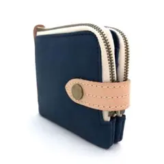 お値下げ 牛革 メンズ レザーウォレット 折り財布 ブルー コンパクト 未使用