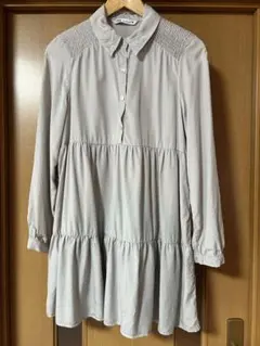 ZARA ティアードチュニック ブラウス シャツ 長袖 ライトグレー