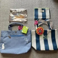 【値下げしました】KALDIネコバッグトートバッグ/ストライプバック