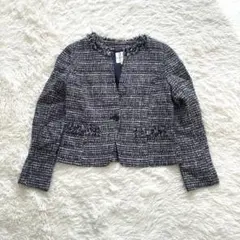 【美品】組曲 クミキョク ツイード ノーカラージャケット ネイビー 濃紺 2 M