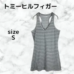 tommy girl ボーダーレーサーバックタンクワンピース グレー S 古着のサムネイル