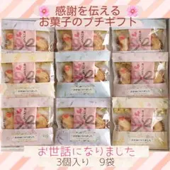 P3aプチギフト お菓子 3個入り 9袋 退職 異動 引越し 結婚 シール変更可