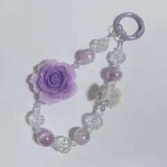 ビーズストラップ❁スマホストラップ❁携帯ストラップ❁キーホルダー❁パープル.紫系