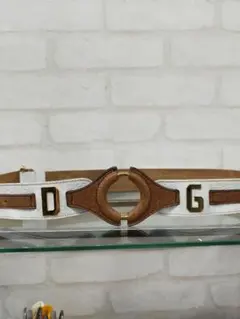 Dolce&Gabbana レザーベルト DGロゴ ホワイト×ブラウン 85cm