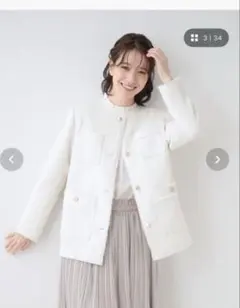 美品⭐︎ツイード ノーカラージャケット ホワイト Mサイズのサムネイル